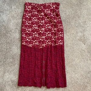 Aritzia Babaton Red Lace Skirt